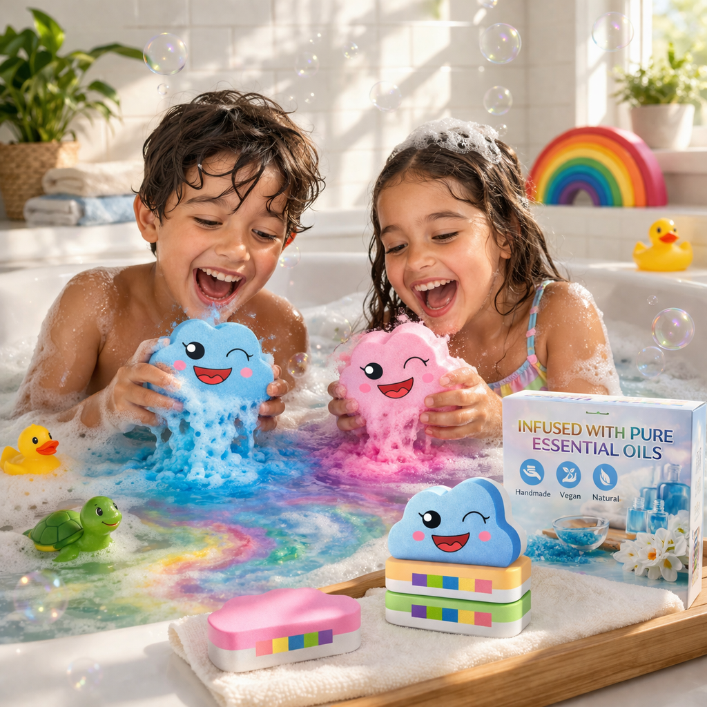 Bubbloon™ Rainbow Cloud Bath Bombs – 4-Piece Kids Bath Set