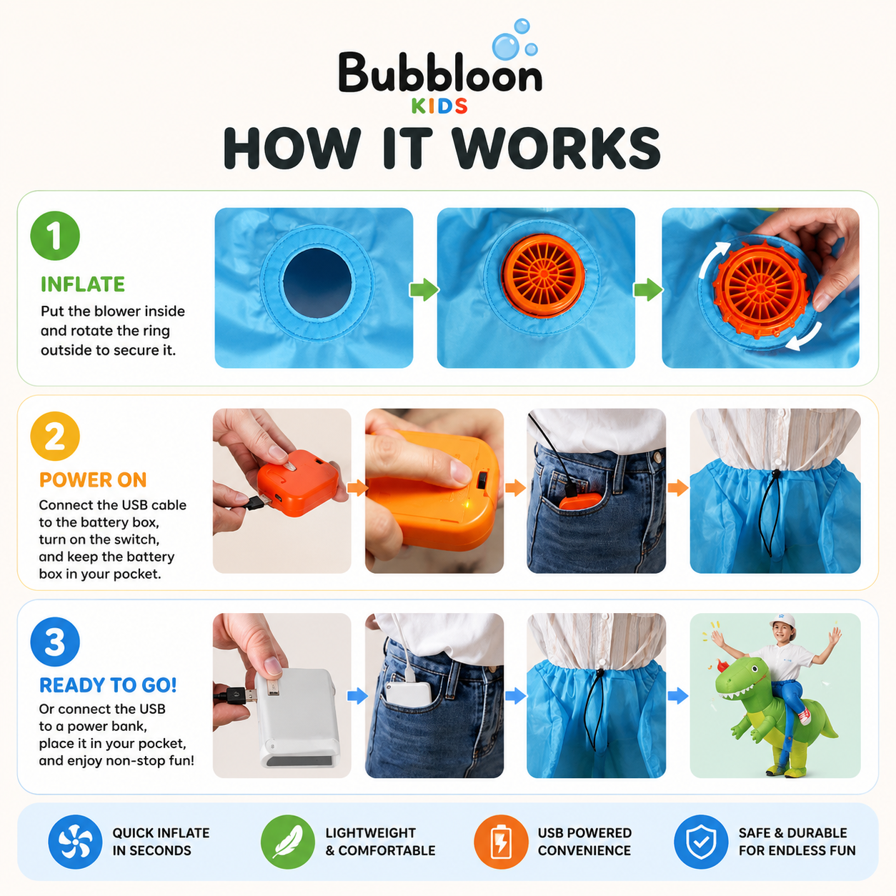 Bubbloon™ RunWild Inflatable Dinosaur Costume – Kids Fancy Dress Outfit