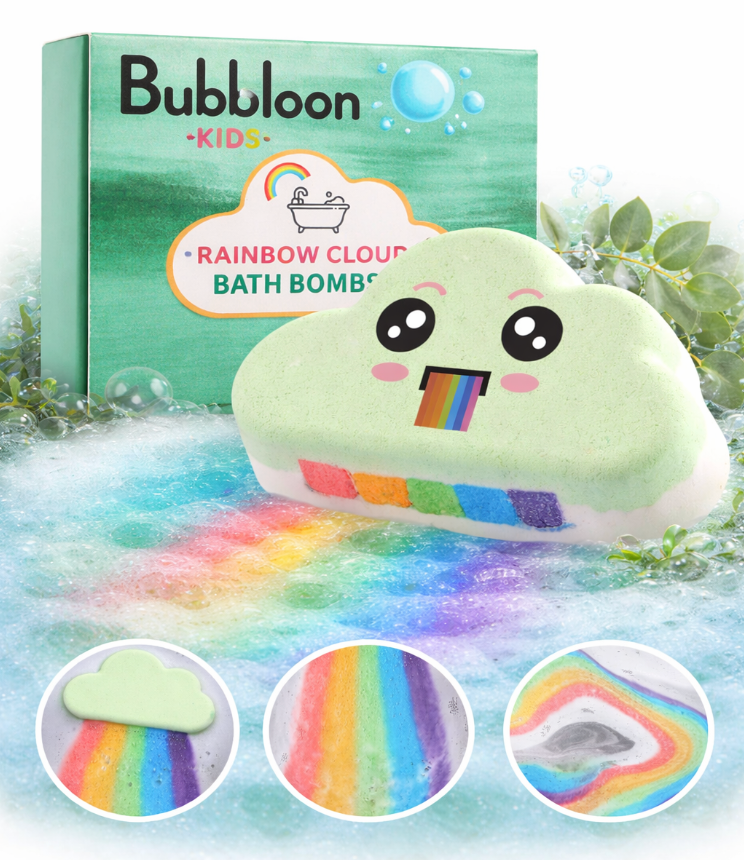 Bubbloon™ Rainbow Cloud Bath Bombs – 4-Piece Kids Bath Set