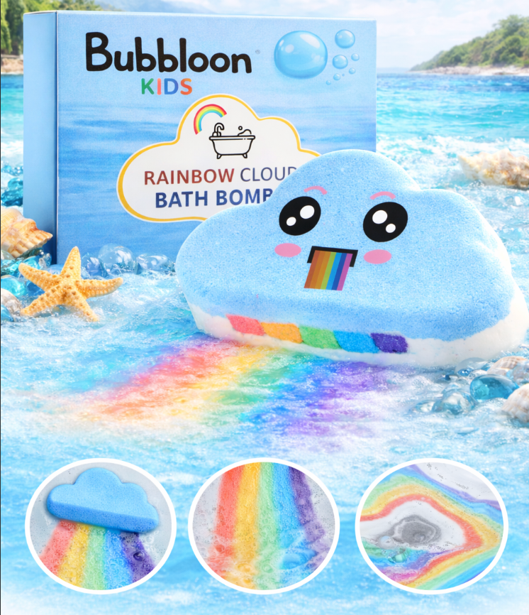 Bubbloon™ Rainbow Cloud Bath Bombs – 4-Piece Kids Bath Set